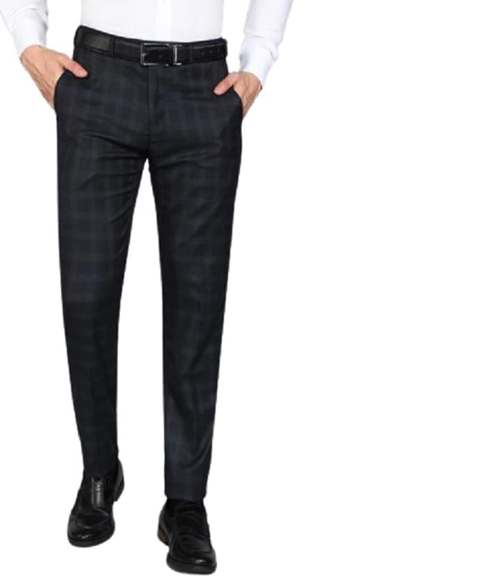 MALENO Men Slim Fit Checked Formal Mid Rise Trouser (Size 28) Black (ML604_Casino_Black_28)