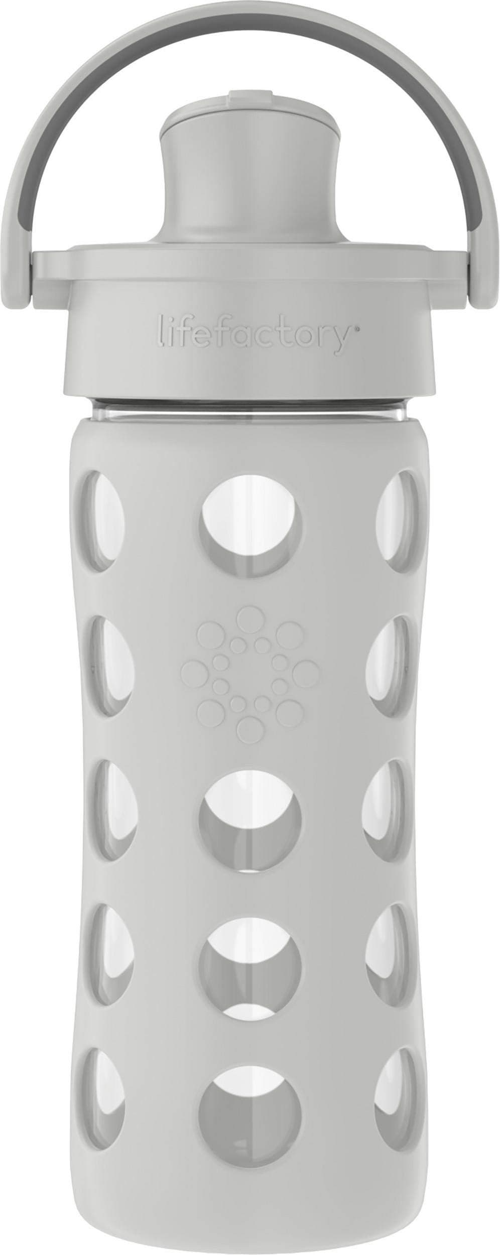 Lifefactory 12Ounce Glass Water Bottle with Active Flip Cap and Protective Silicone Sleeve Stone Gray