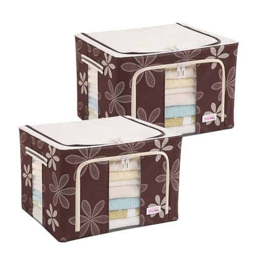 BlushBees Oxford Fabric Living Box - Clothes Organizer For Wardrobe, Storage Boxes For Clothes With Zip - 66 Litre, Pack of 2, Brown