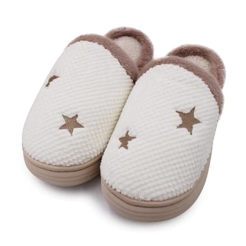 VRITRAZ Women’s Warm Plush Indoor Slippers | Soft Comfortable Anti-Slip Winter Slides | Stylish Home Footwear (White, Size 8)