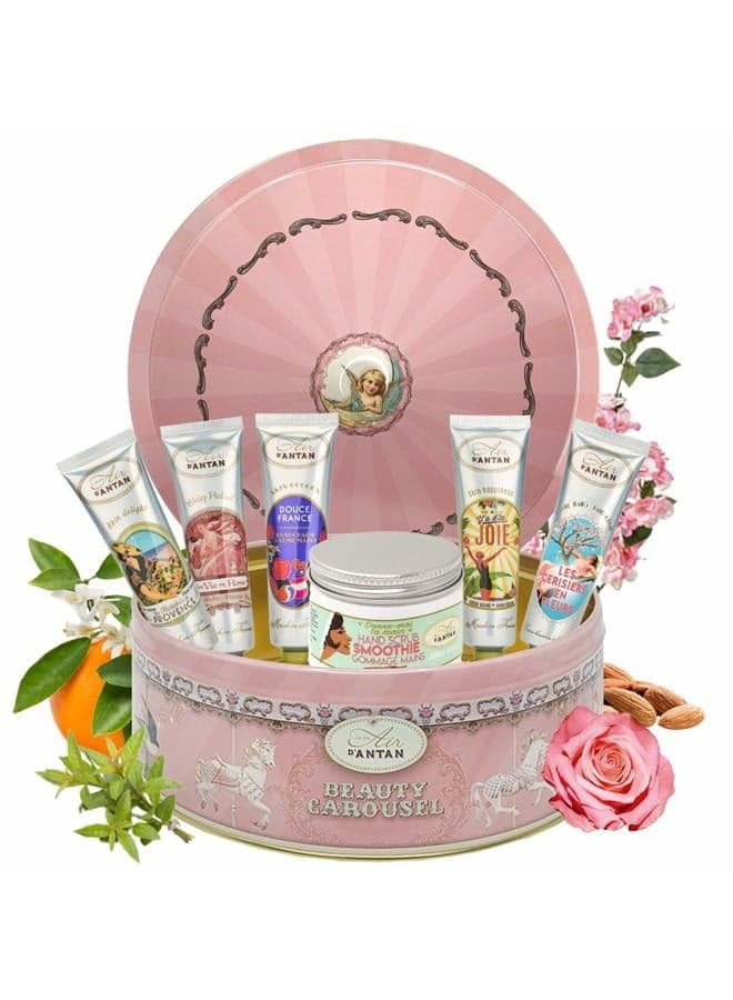 Full Hand Care Set - 1 Aloe Vera Hand Scrub (1.7 oz) + 5 Hand Cream (0.9 oz) Enriched with Shea Butter & Sweet Almond Oil - Verbena, Rose, Fig, Almond, Cherry Blossom - Lotion Gift Set