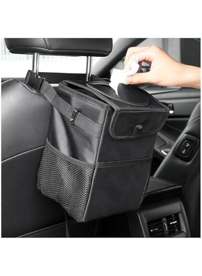 Car Trash Can with Lid - Car Trash Bag Hanging with Storage Pockets Collapsible and Portable Car Garbage Bin (46-02)