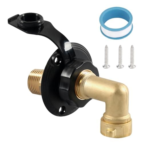 RV City Water Inlet with Check Valve – RV Water Inlet Connection, RV Water Fill Inlet with 3/4" NH Female to 1/2" NPT Male, Ideal for RV, Travel Trailers, Camping, and Boats in Black (with Hose Elbow)