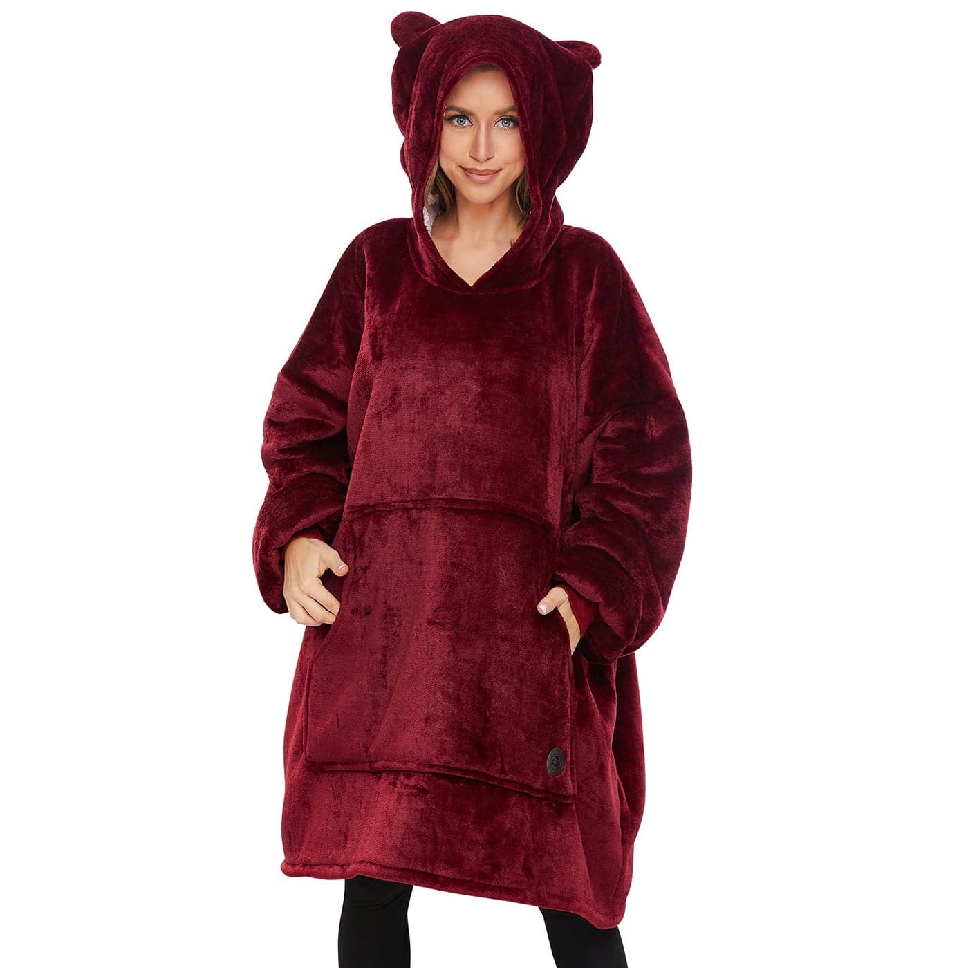 THREE POODLE Wearable Blanket Hoodie for Women Oversized Sherpa Sweatshirt Blanket for Adults Men Cozy Burgundy Hooded Blankets Gifts for Teen Girls Women Mom Sister