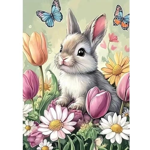 KTHOFCY 5D DIY Diamond Painting Kits for Adults Rabbit Butterfly Flower Full Drill Embroidery Cross Stitch Crystal Rhinestone Paintings Pictures Arts Wall Decor Painting Dots Kits 118X157 inch
