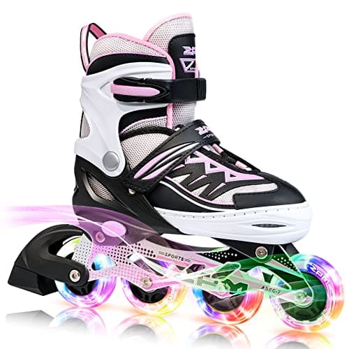 2PM SPORTS Cytia Pink Girls Adjustable Illuminating Inline Skates with Light up Wheels, Fun Flashing Beginner Roller Skates for Kids (Pink, Small - Little Kids (10C-12.5C US))