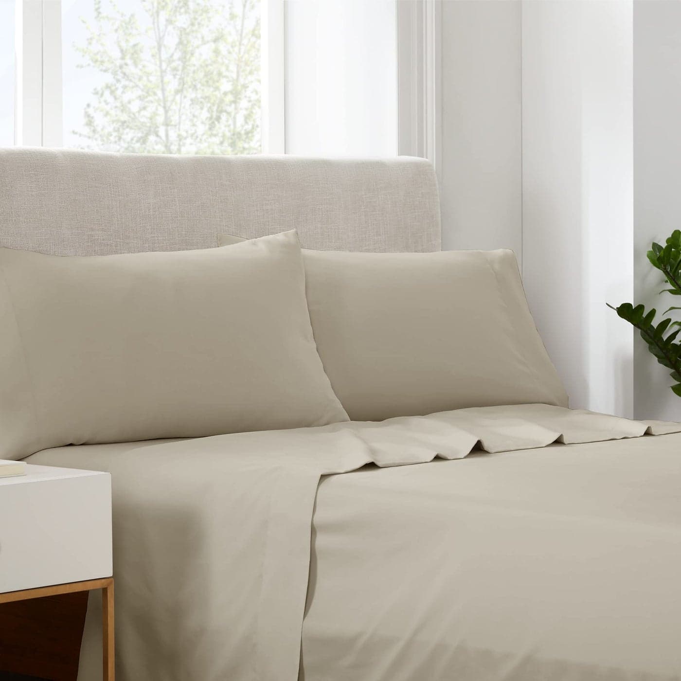 Serta Simply Clean Super Soft Hypoallergenic Stain Resistant Deep Pocket 3 Pieces Solid Bed Sheet Set Twin XL Khaki