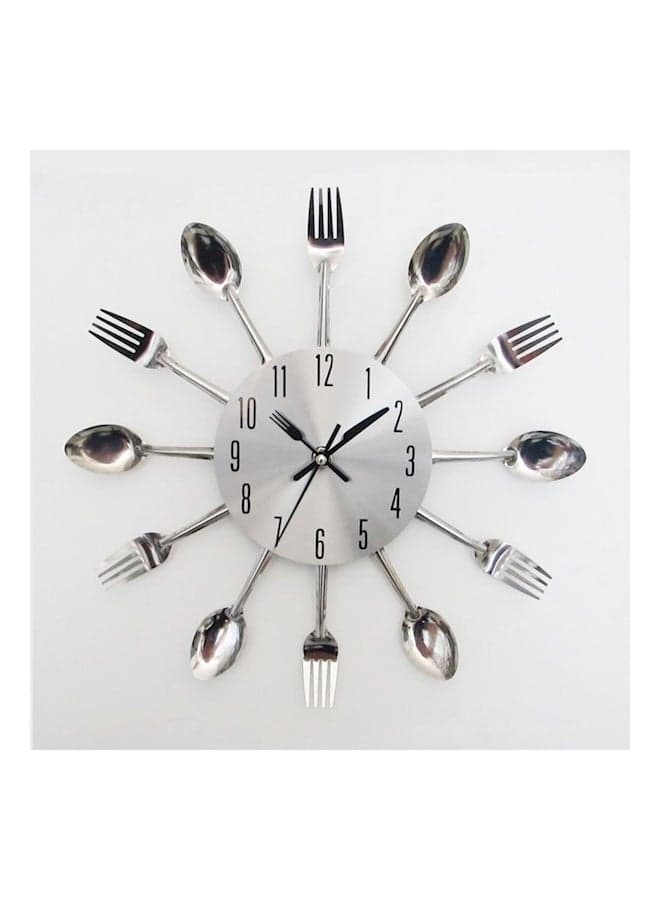 Metal Spoon Fork Kitchen Wall Clock White