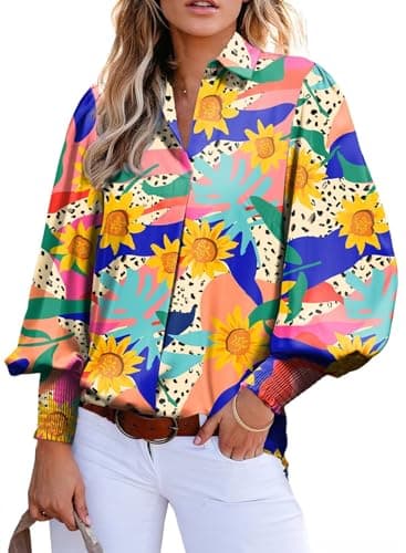 Astylish Oversized Boho Shirts for Women Spring Paisley V-Neck Lantern Long Sleeve Blouse Tunic Tops Dressy Casual Orange XX-Large