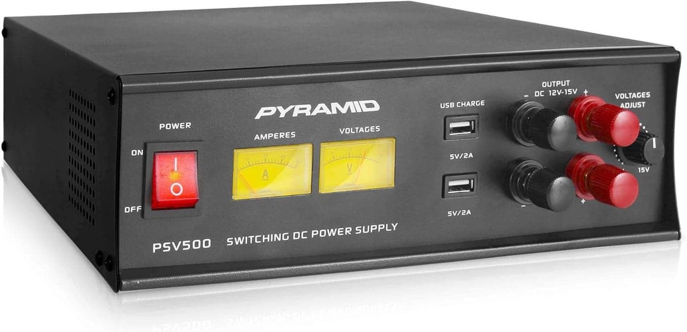 Pyramid PSV500 Universal Compact 50 Amp Adjustable 12 to 15 Volts Output Home Bench Power Converter Supply with 2 USB Ports and Overload Protection