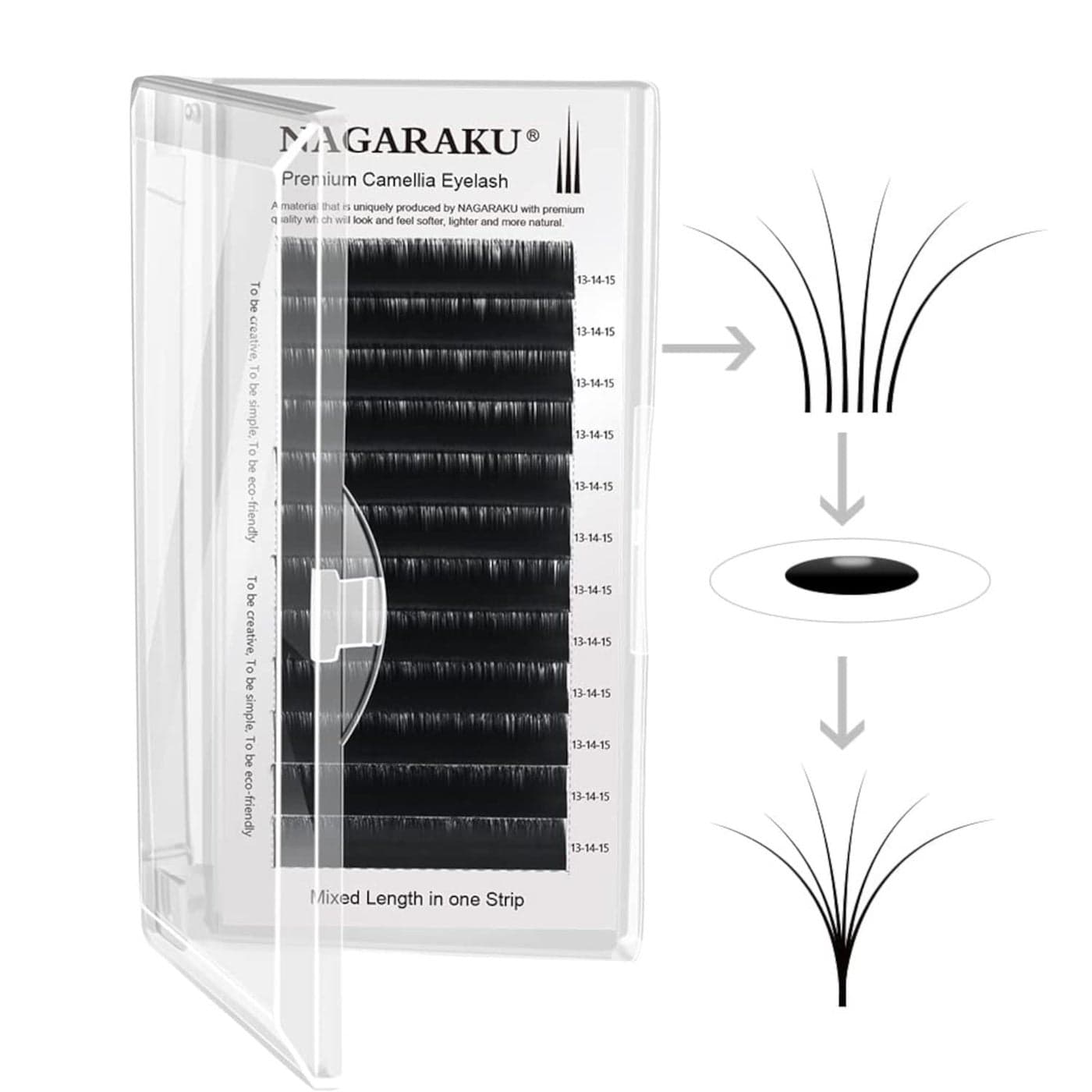 NAGARAKU Camellia Volume Eyelash Extension Mixed Length Premium Soft Natural Light Eyelashes Premade Fans Lashes 151617mix 005 C
