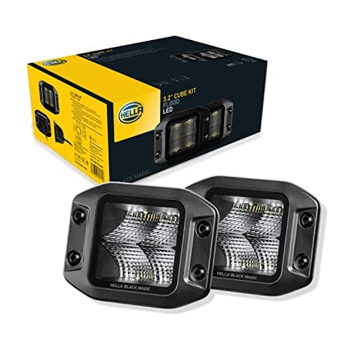 Hella Black Magic LED Series 32 Inch Cube Kit Flush Mount LED Flood Light with Wiring Harness Performance High Beam OffRoad Light for Pickup Trucks ATV SUV 4x4 Jeep Tractors 358176831