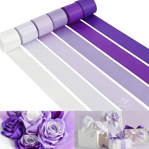 HUIHUANG Purple Ribbon 112 inch Lilac Purple and White Satin Ribbon Assorted for Flower Bouquet Gift Wrapping Bows Crafts Eternal Flowers Bridal Shower Wedding Decor 6 Rolls Total 30 Yards