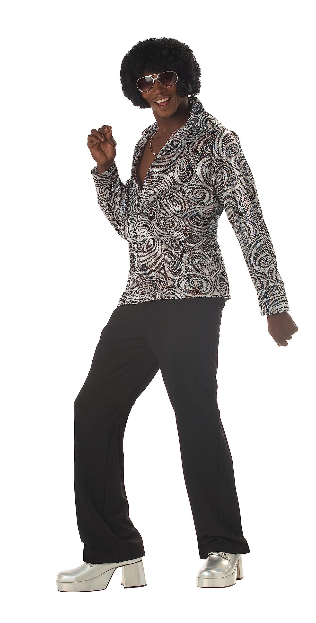 California Costumes Men's Groovy Disco Shirt,Silver,X-Large Costume