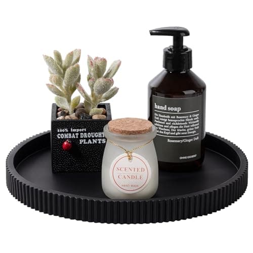 Silicone Bathroom Tray Round Kitchen Counter Organizer Decorative Vanity Accessories Coffee Table Decor for Perfume, Candle, Soap Dish, 10 Inch, Black