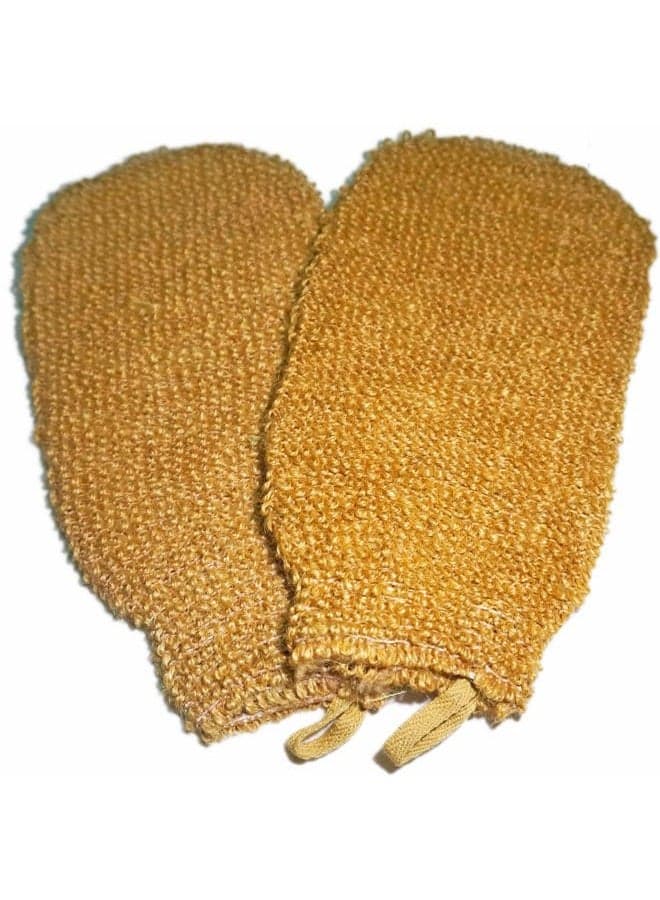 2 Pack (5.1×9.0 inches) Natural Vegetable Fiber Exfoliating Sisal Bath Spa Shower Scrubber Loofah Rub Glove Mitt Mitten - Great for Your Skin Care in The Bath - Anti - Aging