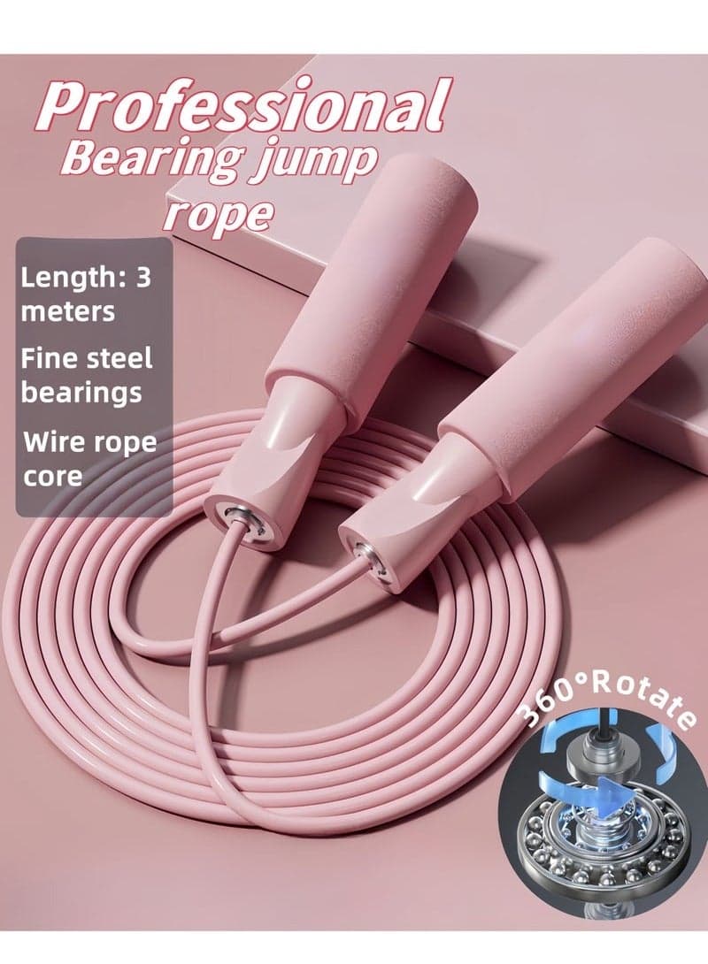 Professional Steel Wire Jump Rope, Adjustable Steel Cable And Ball Bearing High Speed Jump Rope, 3M Rope Length and 360°Rotate for Indoor Outdoor Exercise For Skipping Workout, Fitness, Sports (Pink)