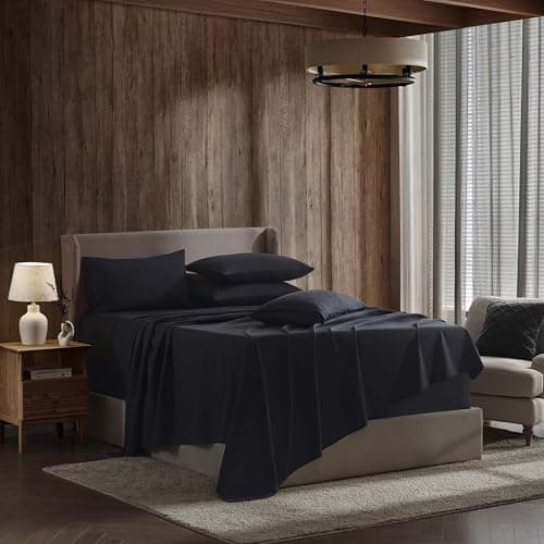 Nestl Extra Deep King Sheet Set 6 Piece Breathable Cooling Sheets Hotel Luxury Bedding Set w1824 Inch Extra Deep Pockets Easy Secure Fit Super Soft Wrinkle Free Comfy Black