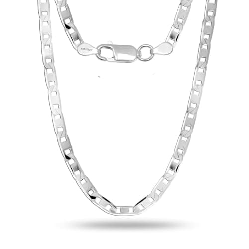 LeCalla 925 Sterling Silver BIS Hallmarked Italian 3 MM Diamond-Cut Solid Flat Mariner Link Chain Necklace for Women 18 Inches Mothers Day Gift for Mom
