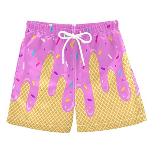 Ice Cream Boy Swim Trunks Waffle Or Cone Quick Dry Bathing Suit Swimsuit,Toddler Beach Board Shorts XL