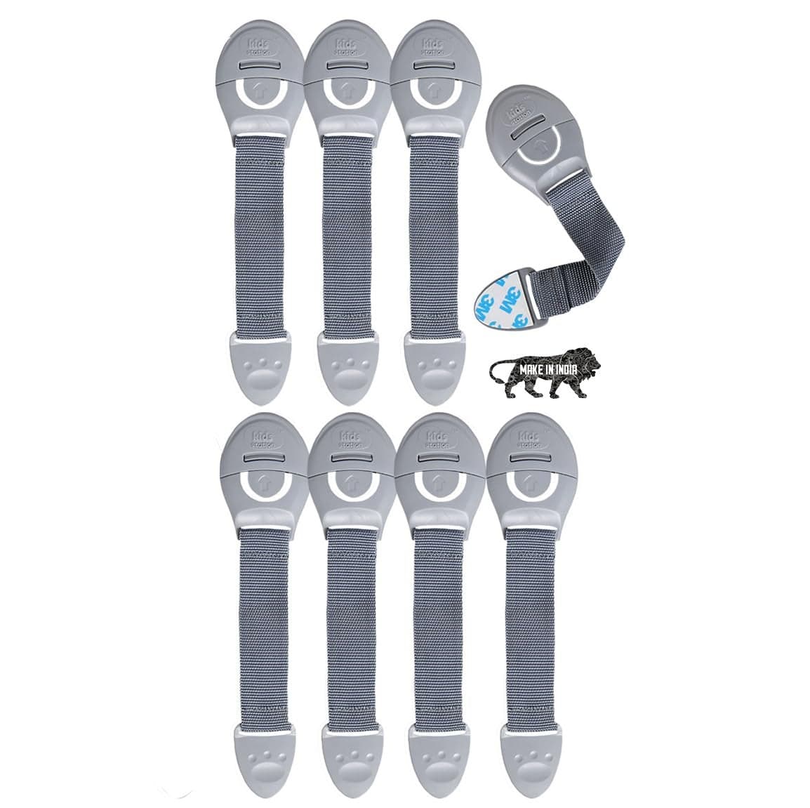 Kids Station Furniture Safety Locks for Baby Safety - Strong and Adhesive Child/Toddler/Infants Safety Locks for Drawers, Cabinets, Fridge and Cupboard - Baby Proofing Product - Pack of 8 (Grey)