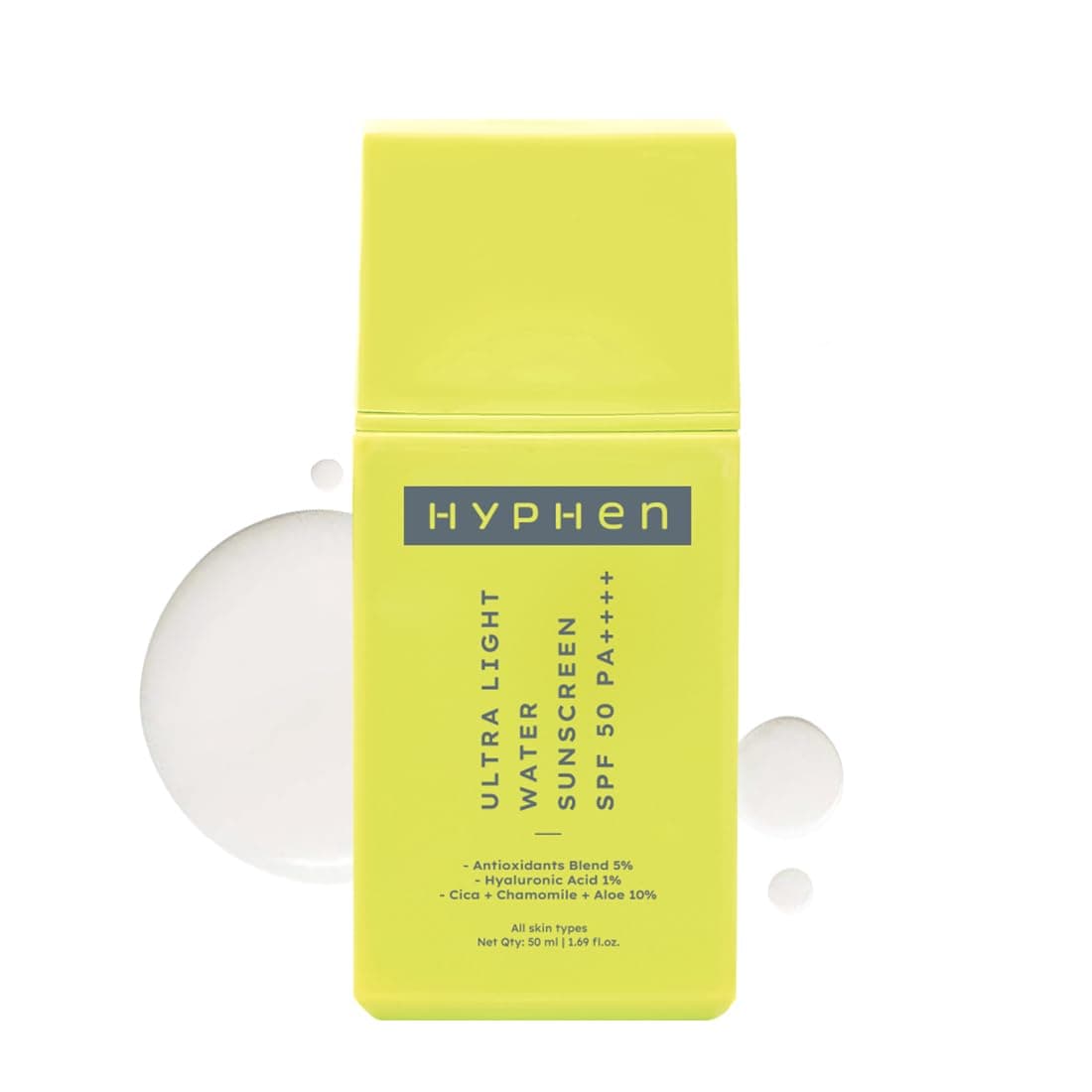 Hyphen 1 Hyaluronic Ultra Light Water Sunscreen SPF 50 PA Broad Spectrum Blue Light Protection No White Cast 5 Antioxidants Niacinamide Vitamin E Korean Sun cream for Men Women 50ml