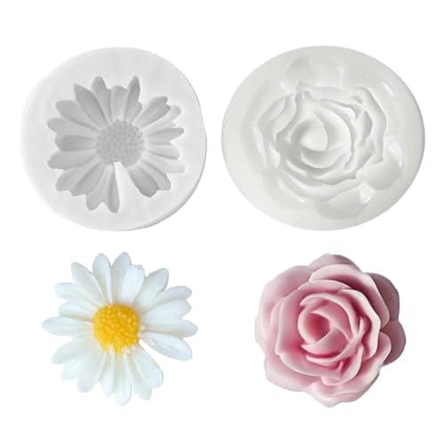 OXYGLOBE 2 Pcs Candle Mould Silicone, White, Flower Shape, 3D DIY Fondant Candle, Soap Mould, Resin Art and Craft, Jelly Sugar Chocolate