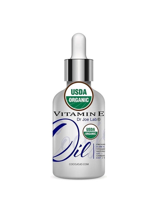 Organic Vitamin E Oil USDA Certified Organic Tocopherol Vitamin E 100% Natural 43000 IU 1 oz & Dropper For Skin Face Hair Nails Body Eyelashes Care Hydrate Rejuvenate Moisturizer Antioxidant