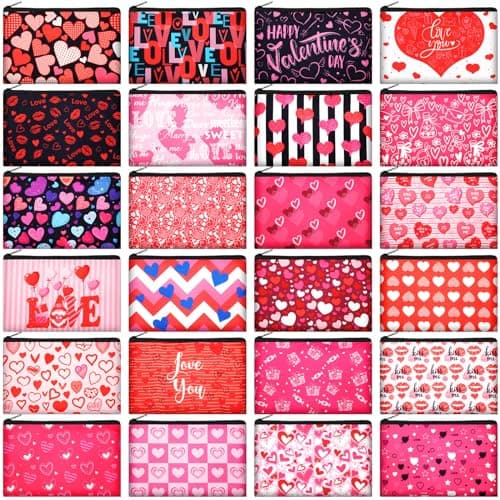 Abbylike 24 Pcs Valentine's Day Makeup Bags Cosmetic Bags Toiletry Zipper Pouch Valentine's Day Women Gift