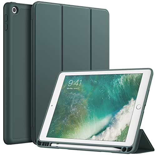 JETech Case for iPad 9.7-Inch (6th/5th Generation, 2018/2017) with Pencil Holder, Slim Tablet Cover with Soft TPU Back, Auto Wake/Sleep (Misty Blue)