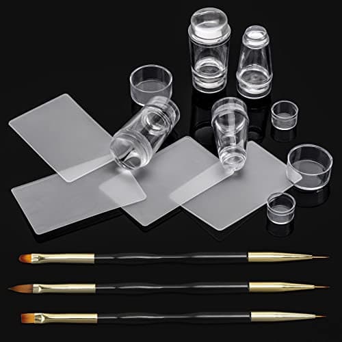 11 Pcs Nail Art Stamper Kit 4Pcs Double Sided French Tip Nail Stamps with 4Pcs Nail Scrapers 3Pcs Doubleended Nail Art Liner Brushes