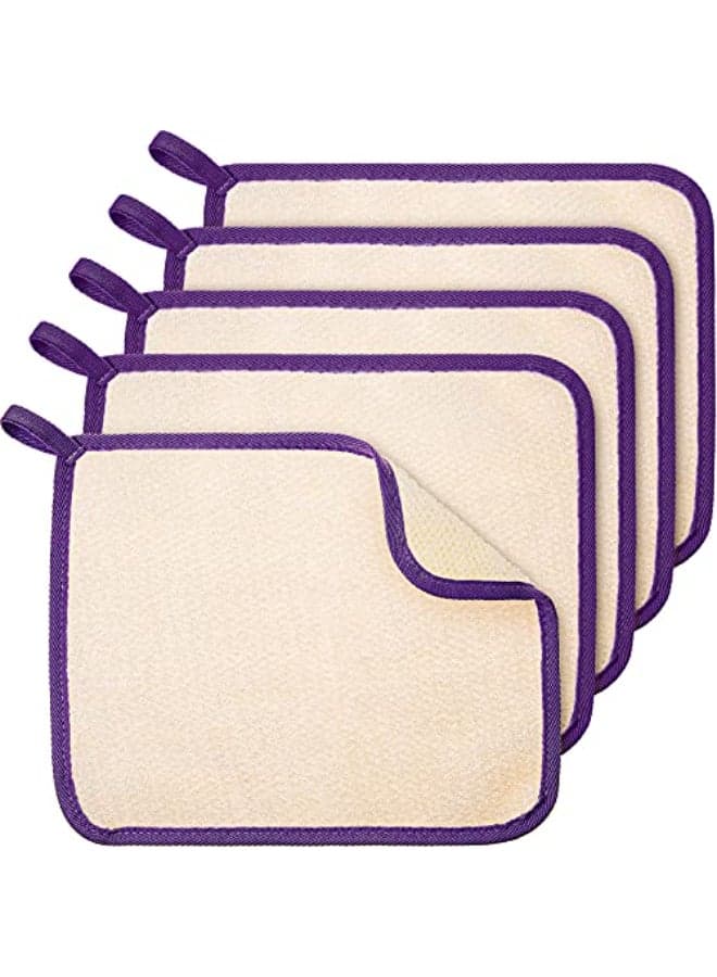 Tatuo 5 Pcs Exfoliating Face and Body Wash Cloths Towel Weave Bath Exfoliating Scrub Massage Bath Cloth for Women and Men 1063 x 905 Inch Purple Edge