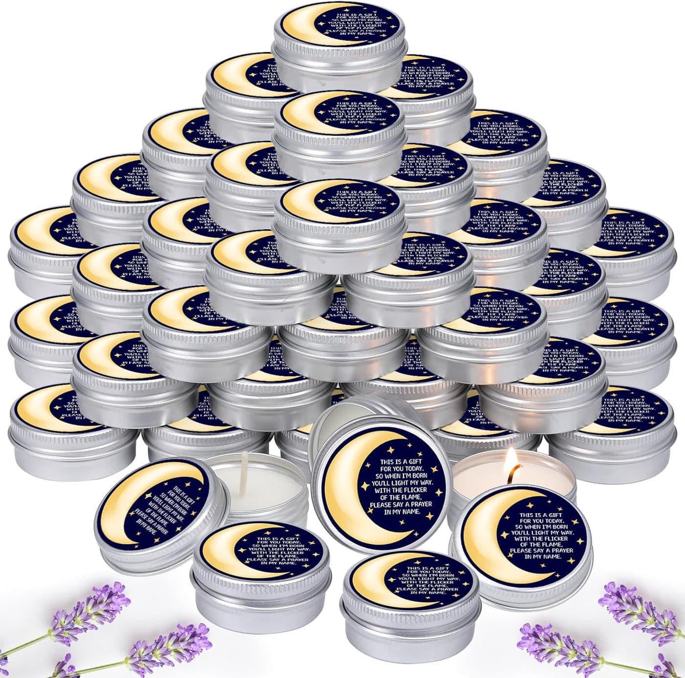 MTLEE 50 Pcs Over The Moon Baby Shower Candles Over The Moon Baby Shower Favors Gift Travel Tin Candle Aromatherapy Favors(Blue)
