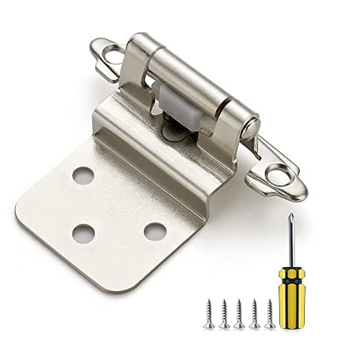 Ravinte 50 Pack 25 Pairs 3/8 Inch Inset Cabinet Door Hinges Kitchen Satin Nickel Semi-Concealed Face Mount Self-Closing Cabinet Hinges with Bumpers & Screwdriver