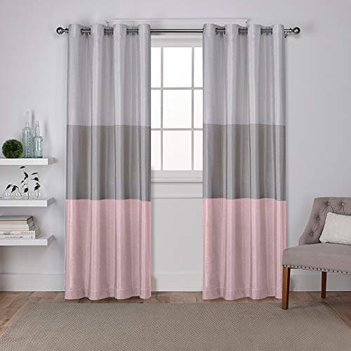 EXCLUSIVE HOME Chateau Striped Faux Silk Grommet Top Curtain Panel Pair, 54"x84", Blush