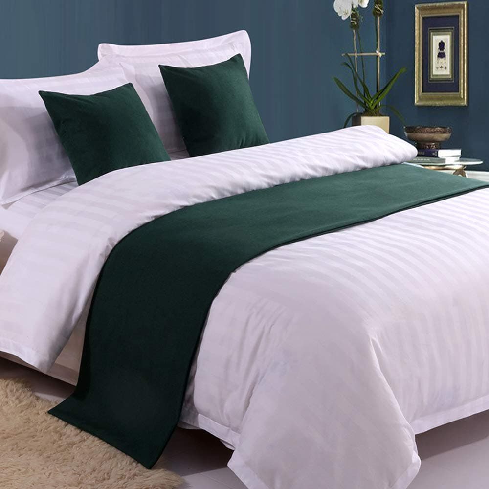Mengersi Solid Bed Runner Scarf Protector Slipcover Bed Decorative Scarf for Bedroom Hotel Wedding Room FullQueen Dark Green