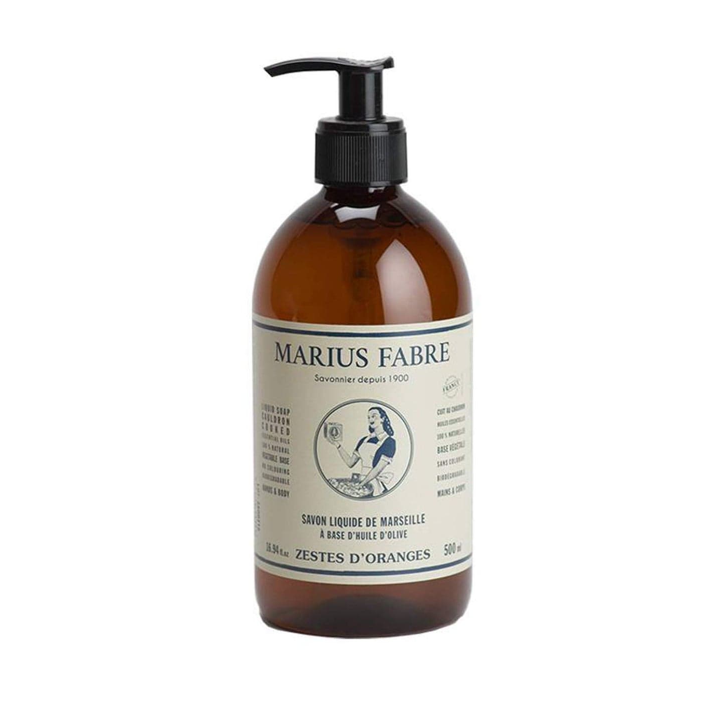 Marius Fabre Marseille Liquid Soap with Orange Zest Fragrance Ideal for Hand Face Body 28 x 28 x 72 inch Pump Dispenser 500ml
