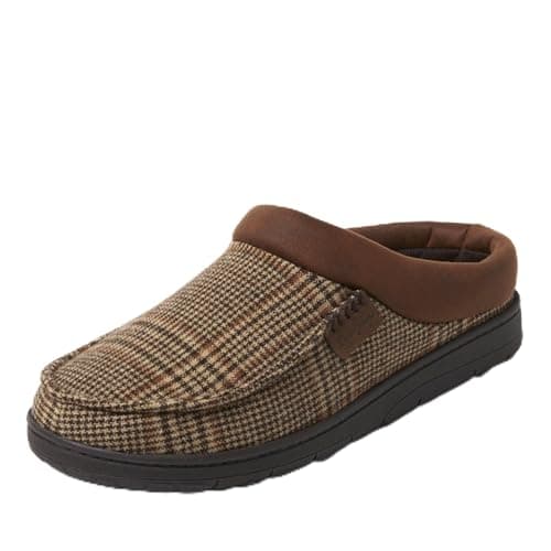 Dearfoams Men's Brendan Perforated MFS Clog, Brown Plaid, M