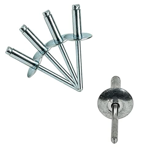 100PCS Large Flange Aluminum Pop Rivets 3/16" X 3/4" Big Head Steel Mandrel Dome Body Blind Clenches Set for Sheet Steel Duct Work Aluminum Boat Clenches Long Pop Rivets