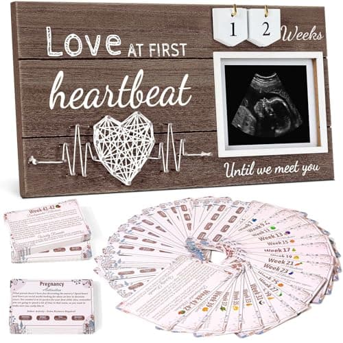 Garybank New Mom Gifts 2024 Love at First Sight Ultrasound Picture Frame w Weekly Pregnancy Milestone Cards Pregnant Activities Cards Gender Reveal Pregnancy Gifts for Pregnant Women from Sister