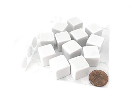 White D6 Blank 16mm Dice Set with Stickers (12)