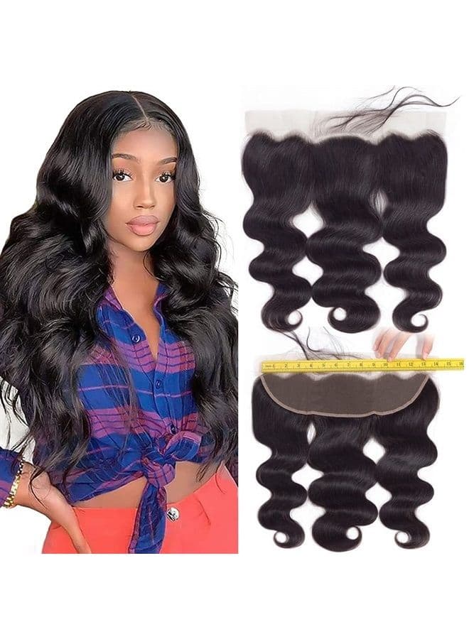 12A Grade 13x4 Full Thick Lace Frontal Brazilian Body Wave Human Hair Transparent Color Lace Swiss Lace Frontal Bleached Knots 100% Unprocessed Brazilian Virgin Human Hair Lace Frontal 10in Pre
