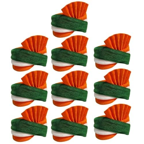Kaku Fancy Dresses Tricolor Safa/Tricolor Pagdi for Independence Day/Republic Day Cap for Boys & Girls - Pack of 10