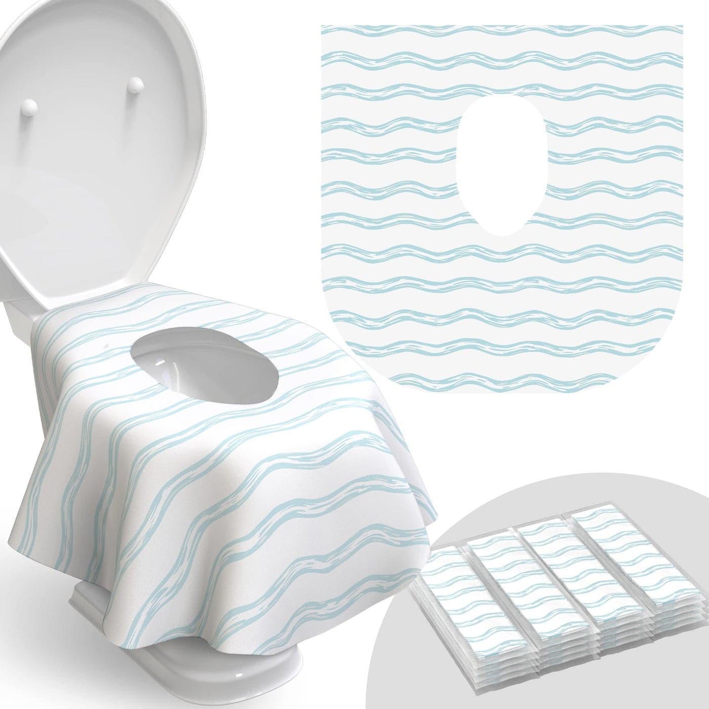 Toilet Seat Covers Disposable 20 Pack Waterproof Ideal for Kids and Adults Extra Large Individually Wrapped for Travel Toddlers Potty Training in Public Restrooms Waves 20