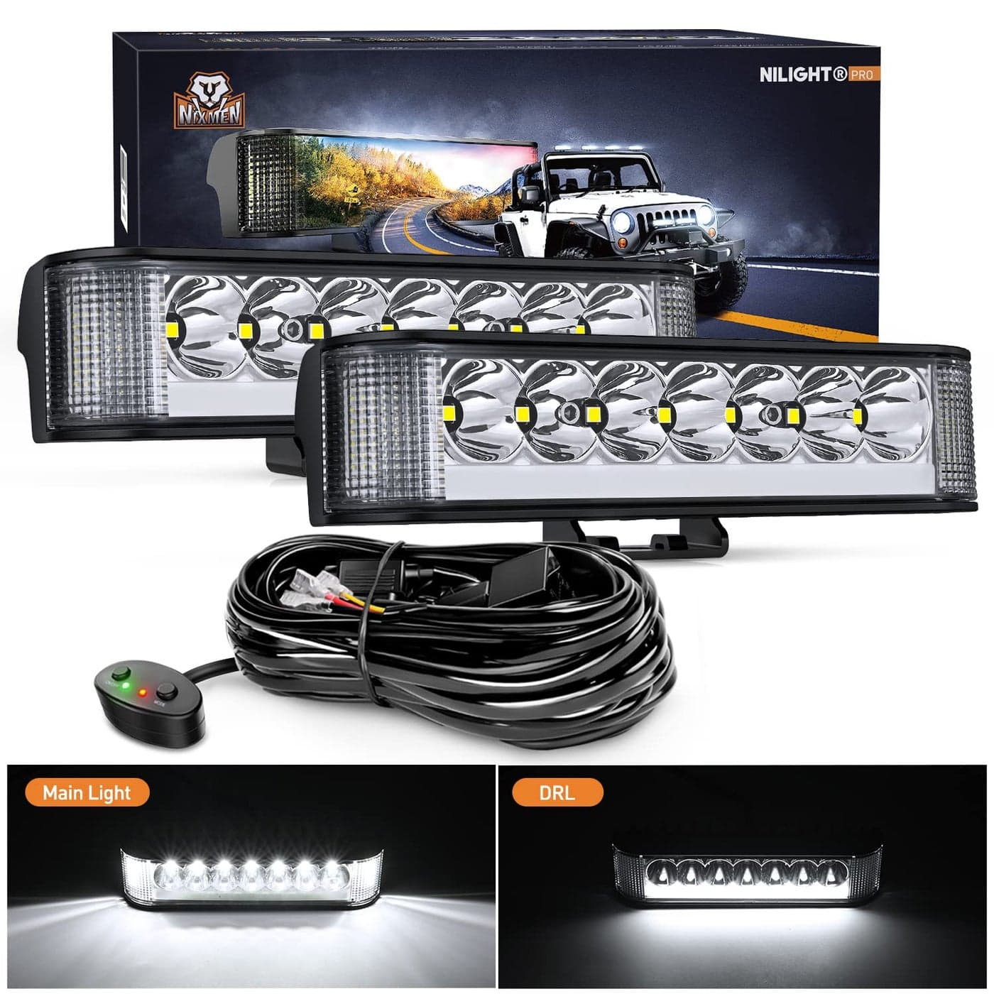 Nilight Side Shooter LED Pods with DRL 65 Inch 2089LM Spot Flood Combo Light Bar w 16AWG Wiring Kit for Fog Driving Auxiliary Lamp on Truck ATV UTV Jeep