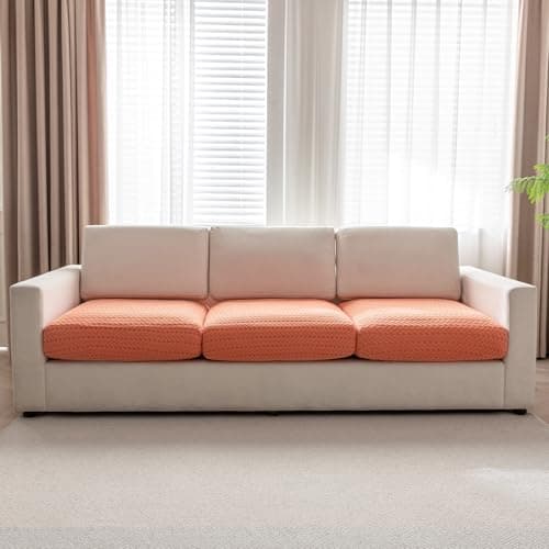 HOKIPO Thick Jacquard Individual Seat Cushion Cover, 3-Piece Sofa Cushion Cover, Orange (AR-5344-ORG*3)