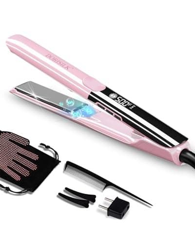 DORISILK 500 Degree High Temp Professional Hair Straightener,30s Fast Heating Ceramic Flat Iron ,2 in 1 Hair Straightener and Curler,Plasma Flat Iron Get Frizz-Free and Shiny(Pink)