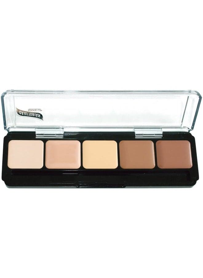 HD Glamour Crème Foundation Palette (Highlight & Contour Light) - High Definition 5 Color Makeup Palette, Cream Based Hi-Lite and Contour Palette, Full Coverage - Light Skin Shades