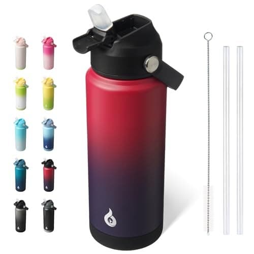 BJPKPK Water Bottle with Straw Lid 24oz Vacuum Insulated Water Bottles Metal Stainless Steel Thermo for Sports Travel BPA Free Leak Proof Thermo Cups Flasks TumblersCharming Red