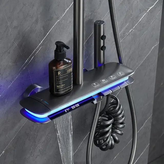 ARAMO Shower SetShower Panel Float with Hydropowered LED Light Digital Display 4 Water Functions